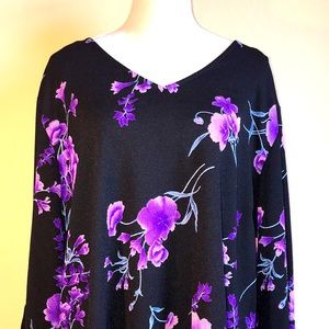 Jaclyn Smith 3X Black Floral Blouse, Bell Sleeves